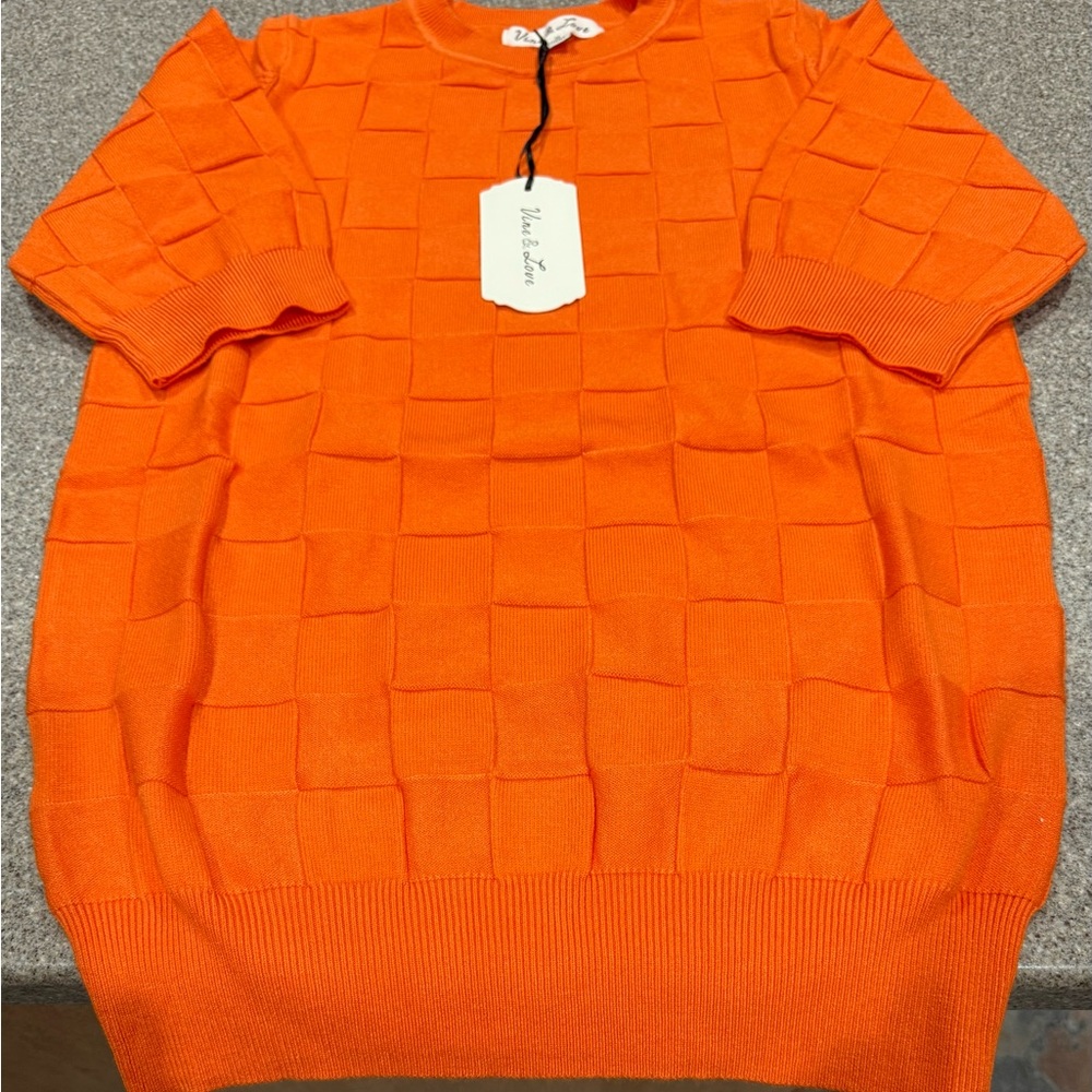 Vine and Love - Orange Checkerboard Sweater, Size M, NWT!